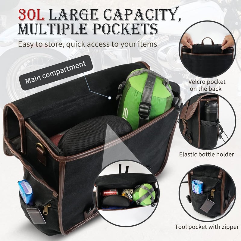 NICECNC Motorcycle Saddle Bags, Vintage Oil Waxed Canvas Saddlebags Motorcycle Panniers Side Throw Over Saddle Bags Compatible with Harley Honda Suzuki Yamaha Adventure Street Glide Brown - Image 5